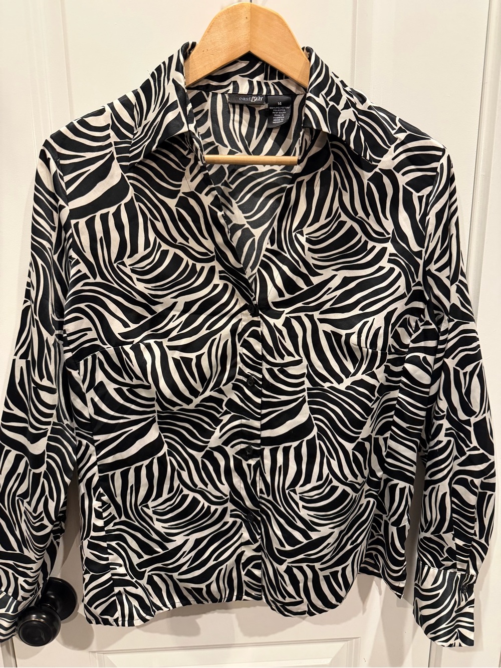 Black & White Zebra Print Button-Up Blouse